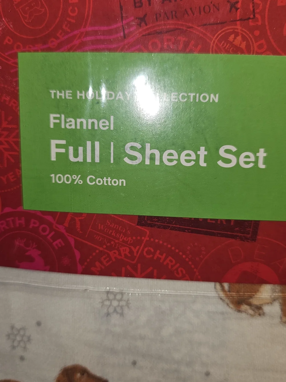 Flannel Full Sheet Set in Cream with Dog Print